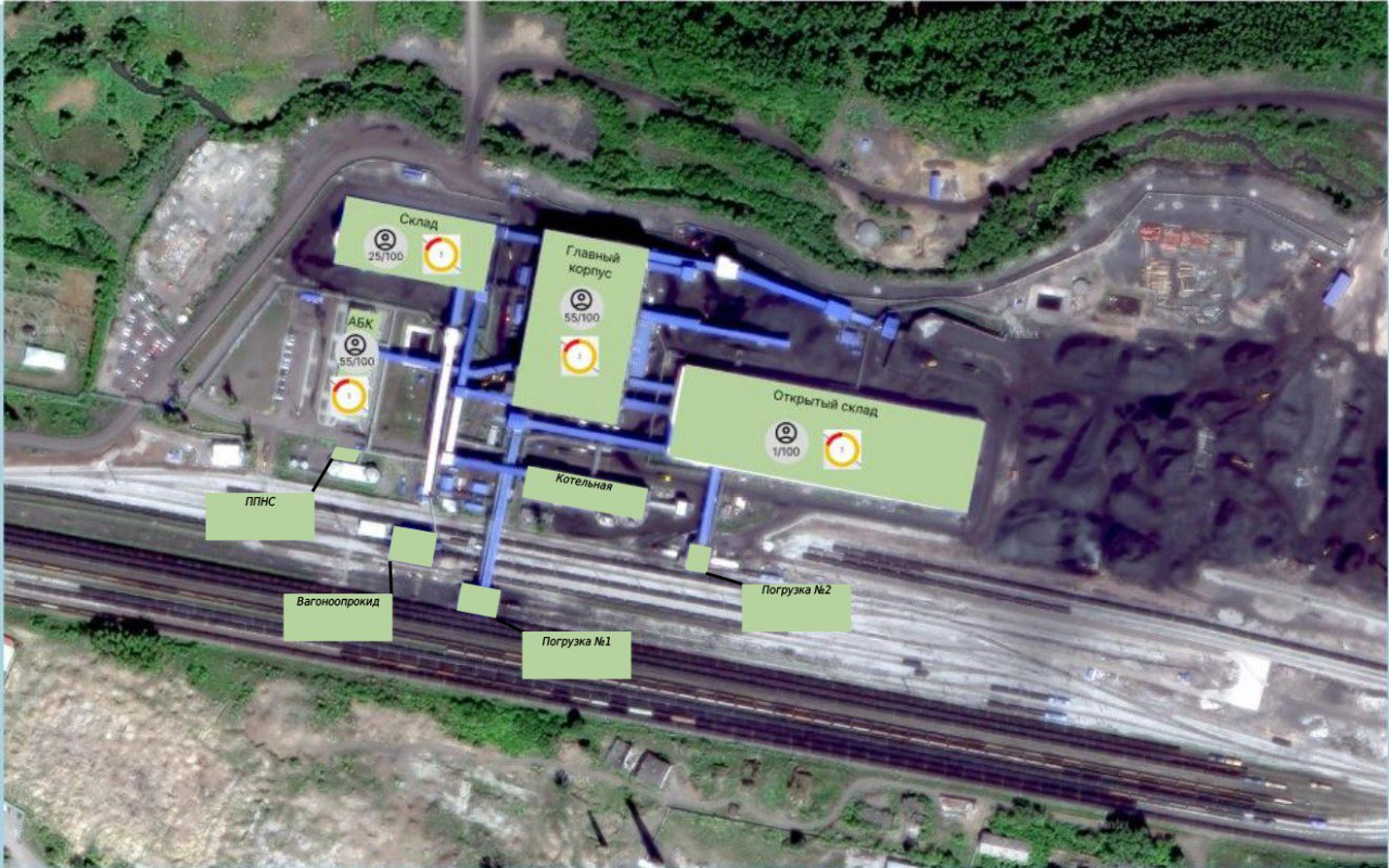 Карта фабрики с позиционированием персонала по зонам